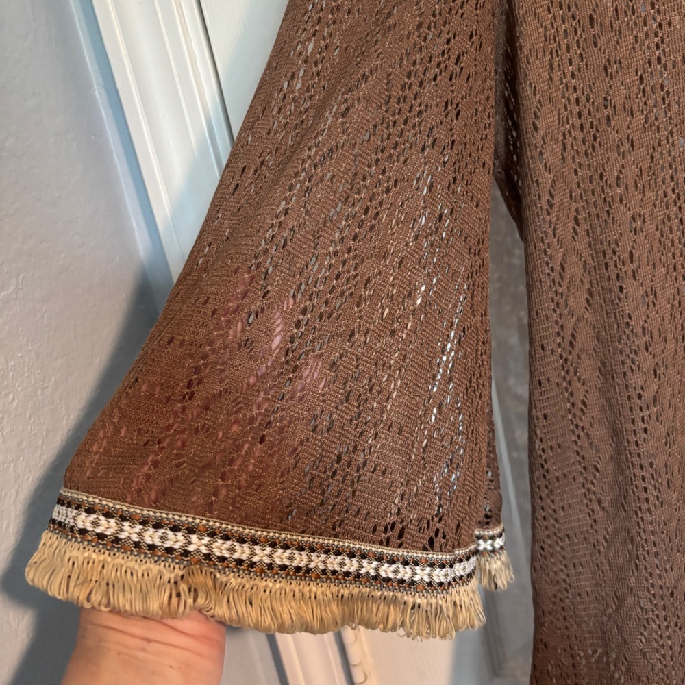 NWT Origami by Vivien Brown Boho Crochet Knit Fringe Tunic or Swim Cover Up XL - Picture 4 of 12
